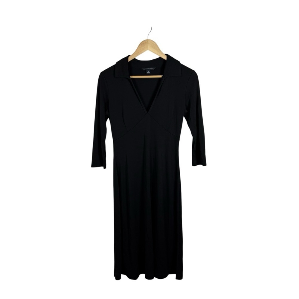 VINTAGE Banana Republic Womenβs V-Neck A-Line Midi Dress Black Size S